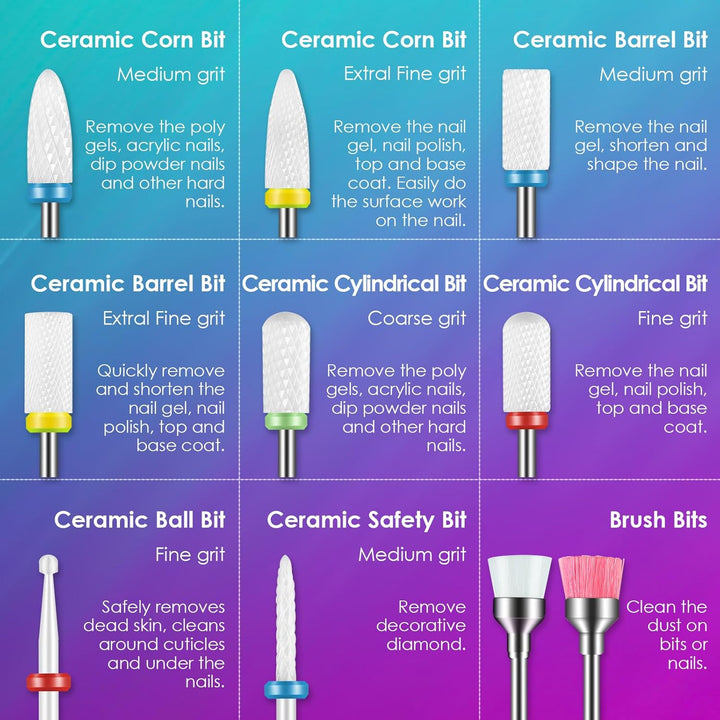 26Stück Nagelfräser Bits Set, 3/32'' professionelle Keramik-Nagelfräser Aufsätze für Nagelbohrer, Di