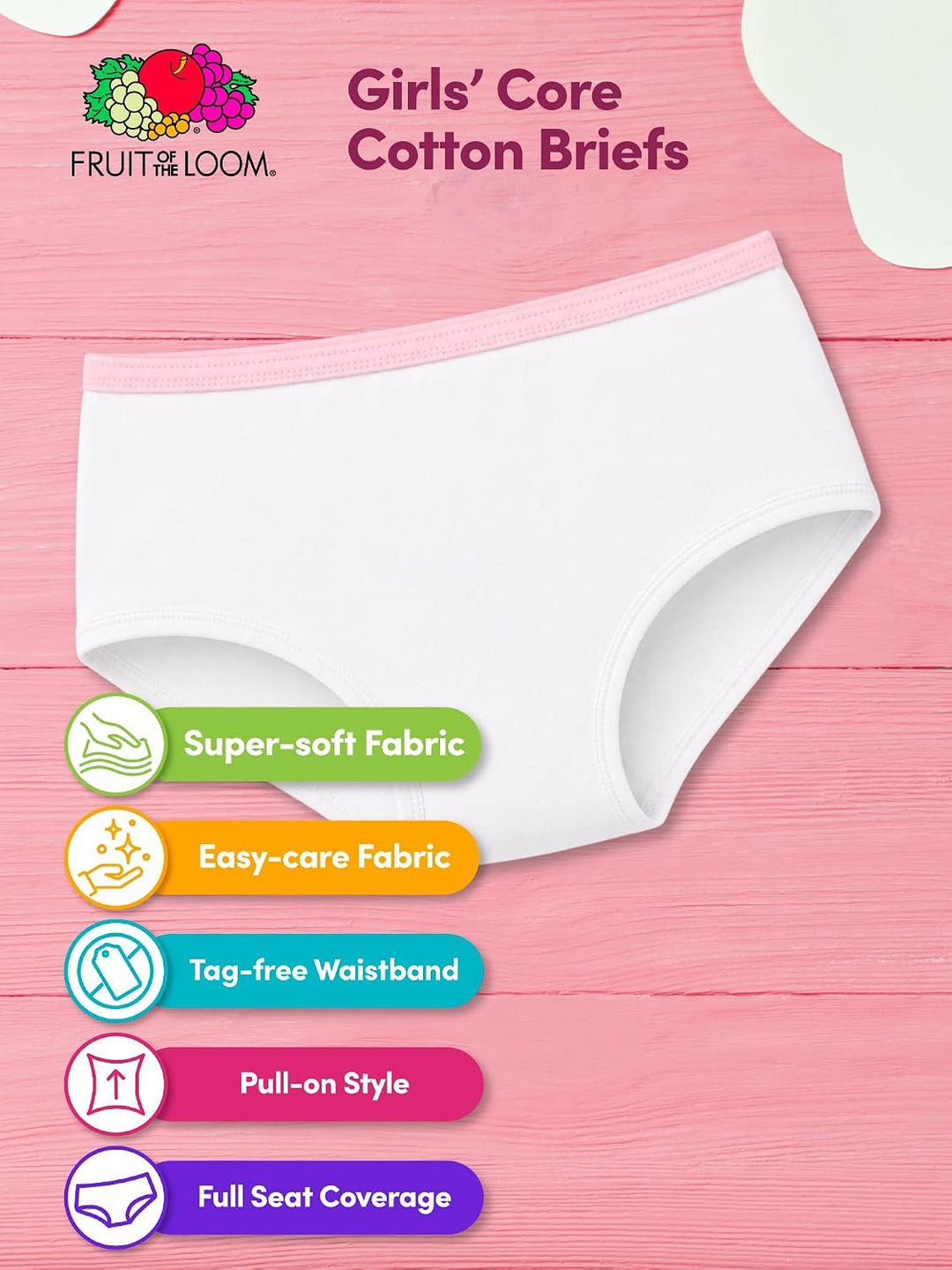 Fruit of the Loom Mädchen Unterhose 6 Slip - 6er-pack - Weiss 6, 6 Slip - 6er-pack - Weiss