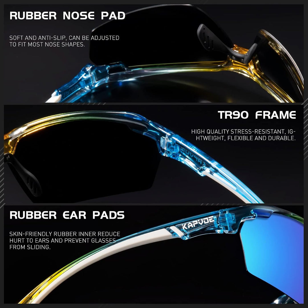 KAPVOE Fahrradbrille Polarisiert Sonnenbrille Sportbrille MTB Brille Radbrille Herren Damen Rennrad