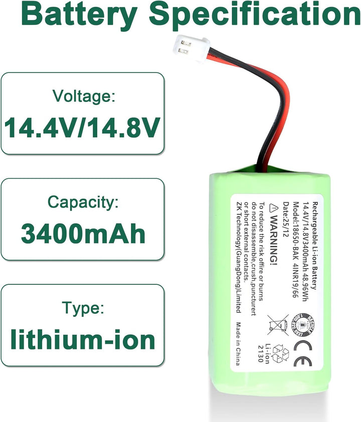 3400mAh RVBAT850 Ersatzakku Kompatibel mit Shark ION Robot R71 R85 RV1000S RV1100VL RV700-N RV720-N