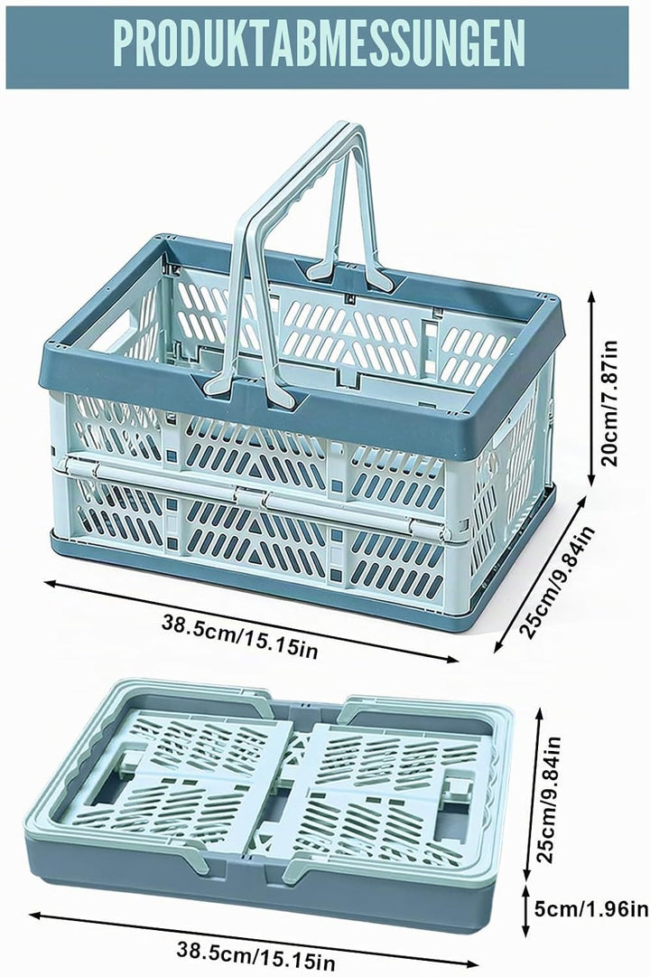 Klappkorb Faltbar, 2er Set Klappbox Klein mit Henkel 19 L Blau, Multifunktionaler Aufbewahrungskorb