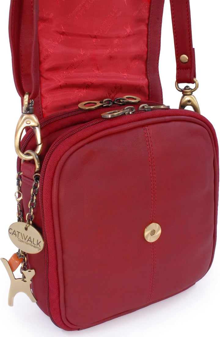 Catwalk Collection Handbags - Leder - Organizer/Umhängetasche/Schultertasche - TEAGAN Rot, Rot