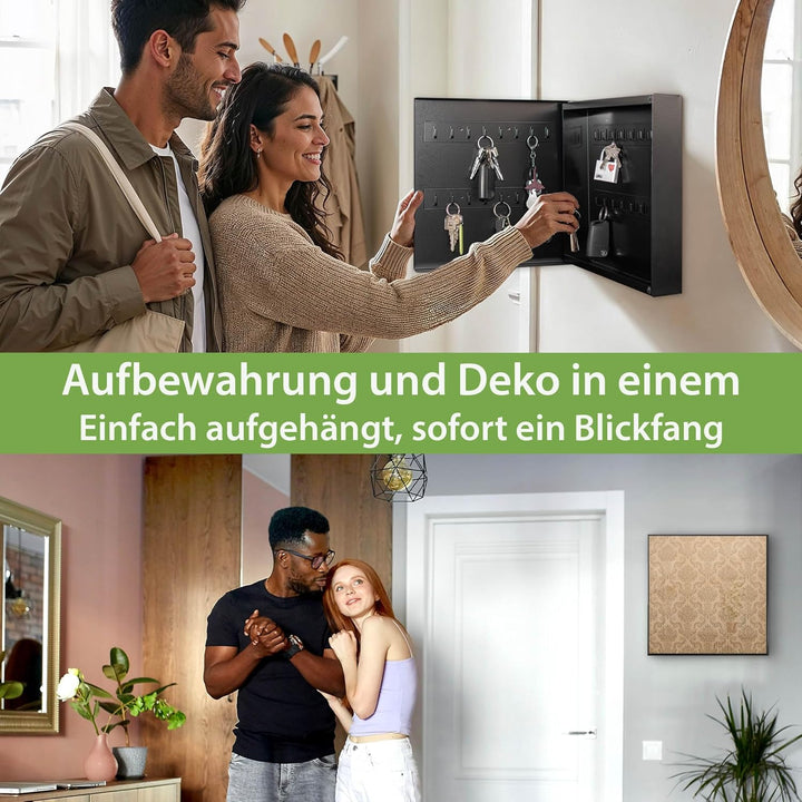 banjado® Grosser Schlüsselkasten Glas/Schlüsselbox 30cm x 30cm mit 50 Haken - Motiv Geigetapete/Schl