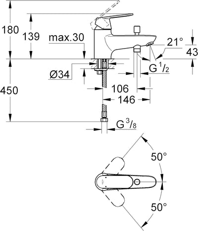 Grohe Eurosmart Cosmopolitan EHM WA Monotrou F, Silber