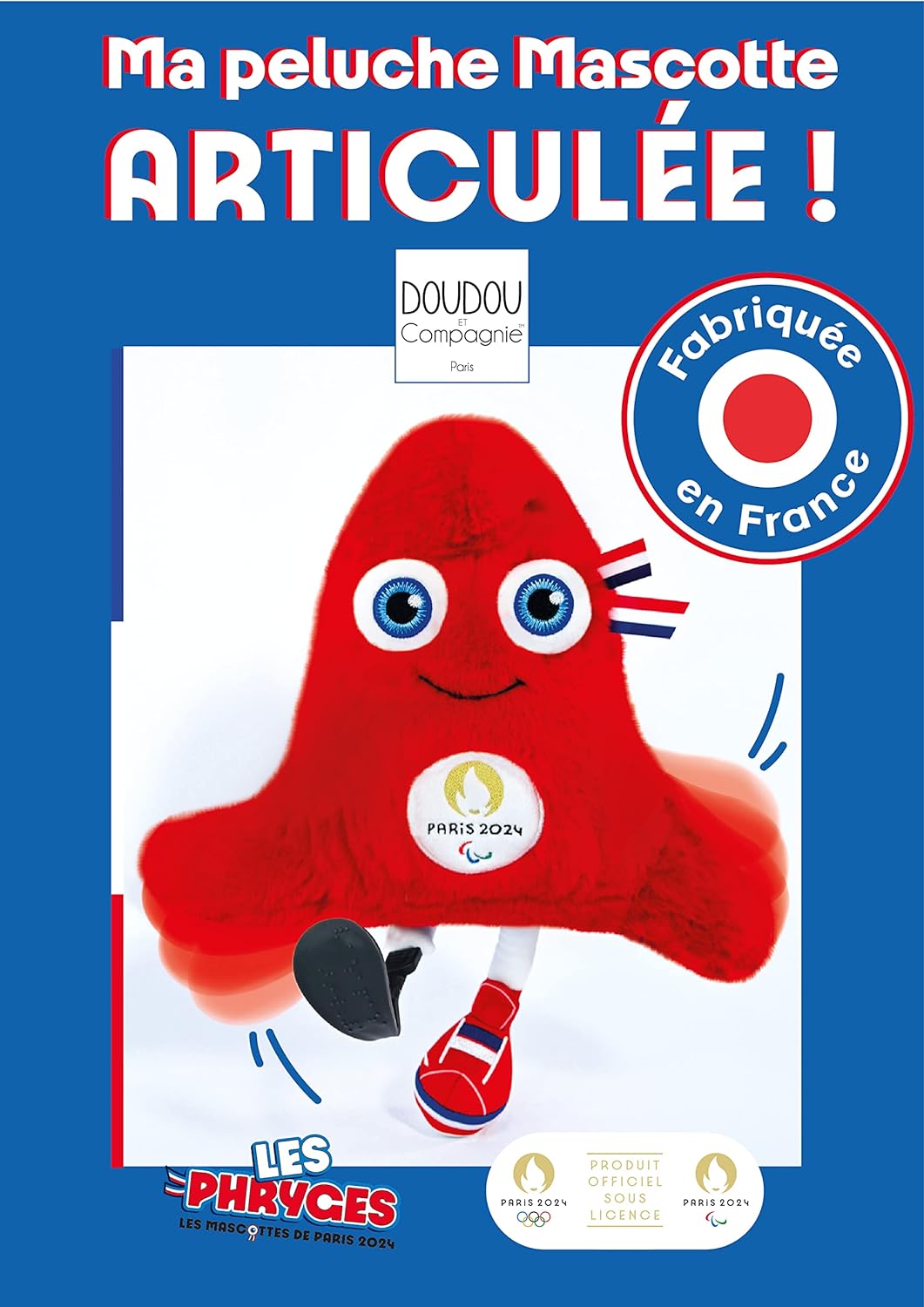 Doudou et Compagnie JO2505 Phryge, Bonnet phrygien Maskottchen Made in France der Paralympischen Spi