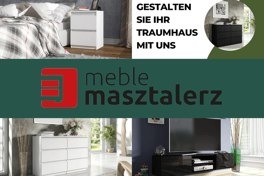 meble masztalerz Nachttisch Weiss Matt 2 Schubladen 40 cm Nachtkommode, grifflose Schubladen, Nachts