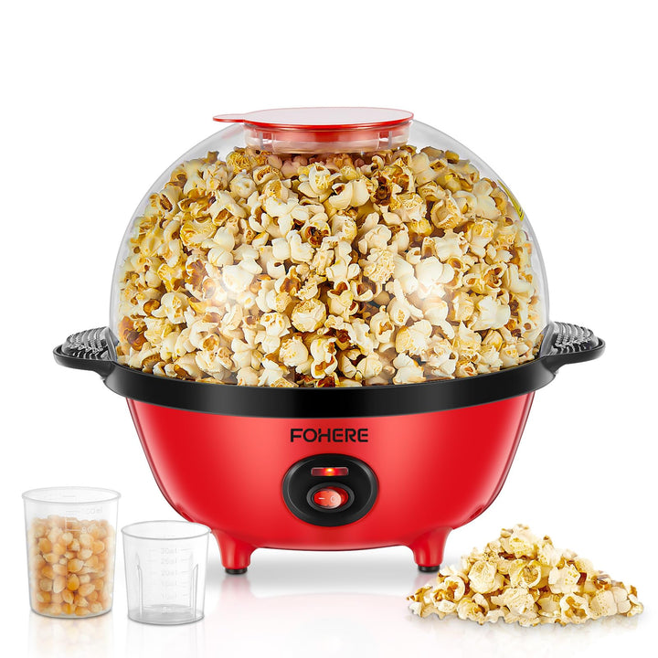 FOHERE 4,5L Popcornmaschine, 700W Popcorn Maschine mit 2 Messbecher für Zucker und Öl, Antihaftbesch