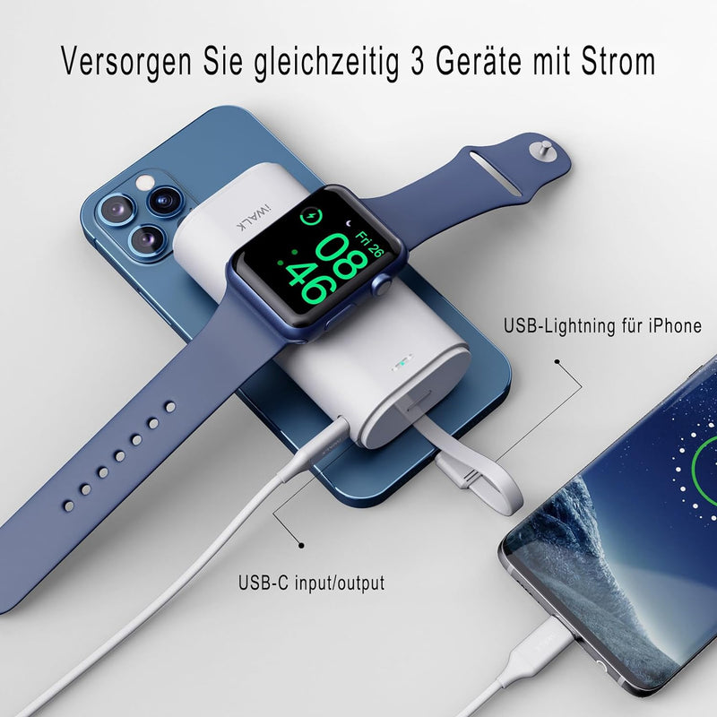 iWALK Ladestation Apple Watch Und iPhone,Tragbares LadegeräT FüR Apple Watch, 9000mAh Powerbank Mit