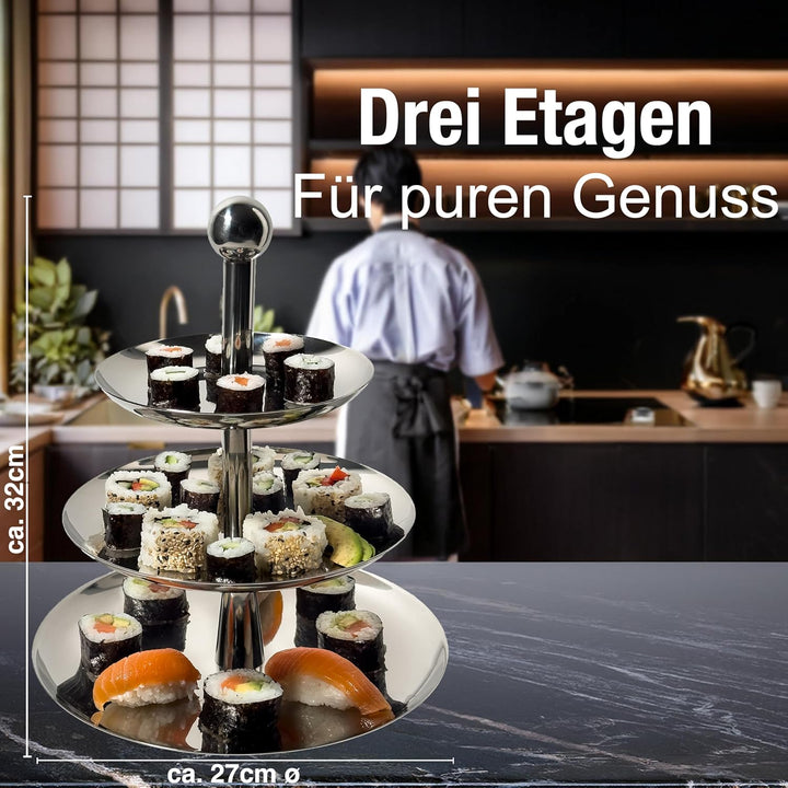 Etagere 3 Etagen aus Edelstahl – Robuster Servierturm für Küche & Buffet – Elegantes Design für Kuch