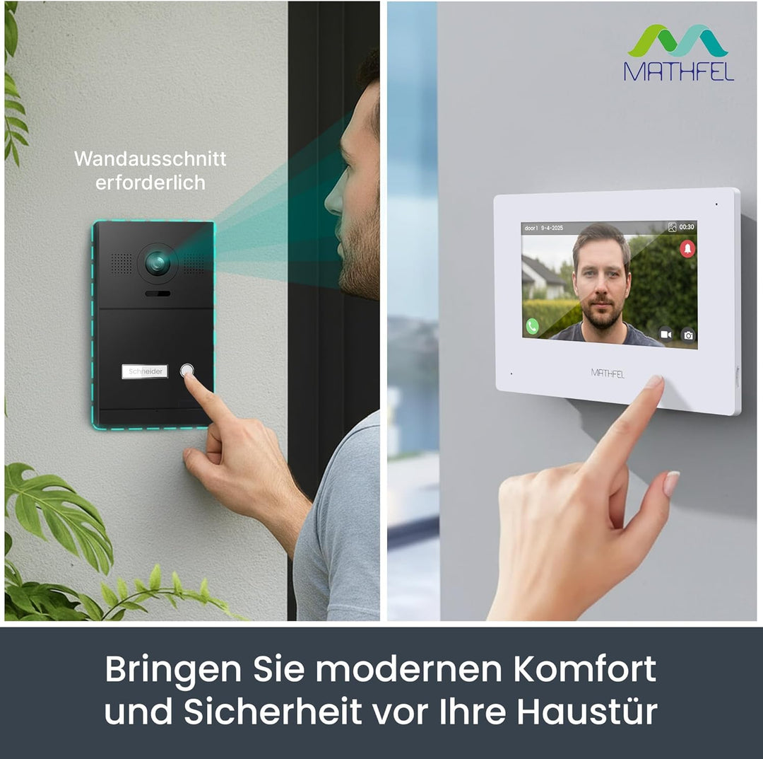 Mathfel 2-Draht IP Video-Türsprechanlage mit Türöffner und 2 Jahren Garantie - Full-HD Kamera, 7" Mo