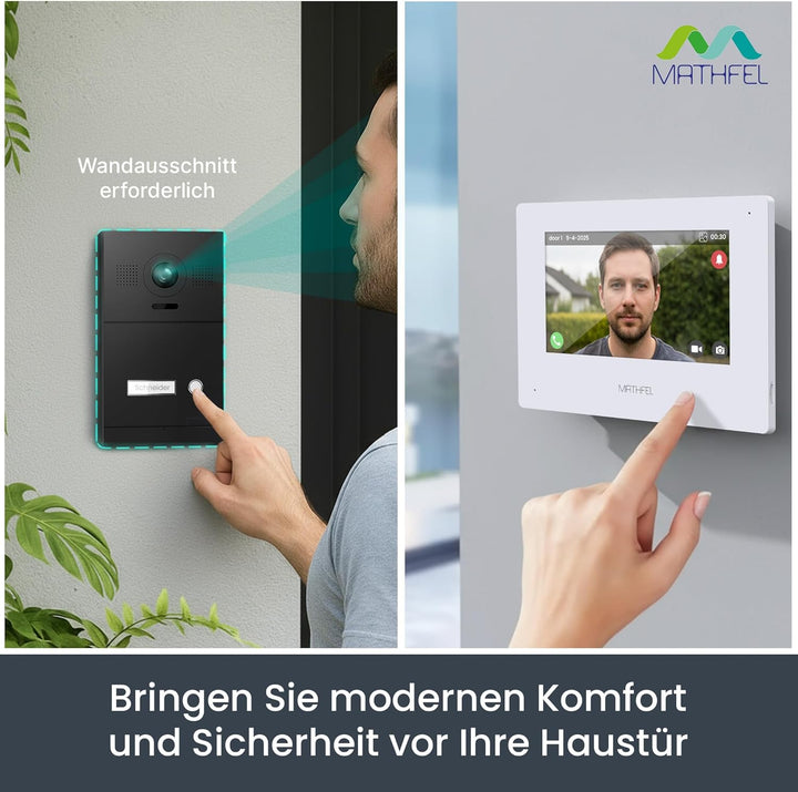 Mathfel 2-Draht IP Video-Türsprechanlage mit Türöffner und 2 Jahren Garantie - Full-HD Kamera, 7" Mo