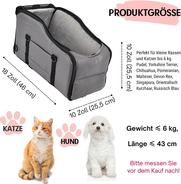SOLDAY 3-in-1 Auto Hundeautositz Mittelkonsole Mit Sicherheitsleine grau | Bis 6 kg Für Haustiere Au