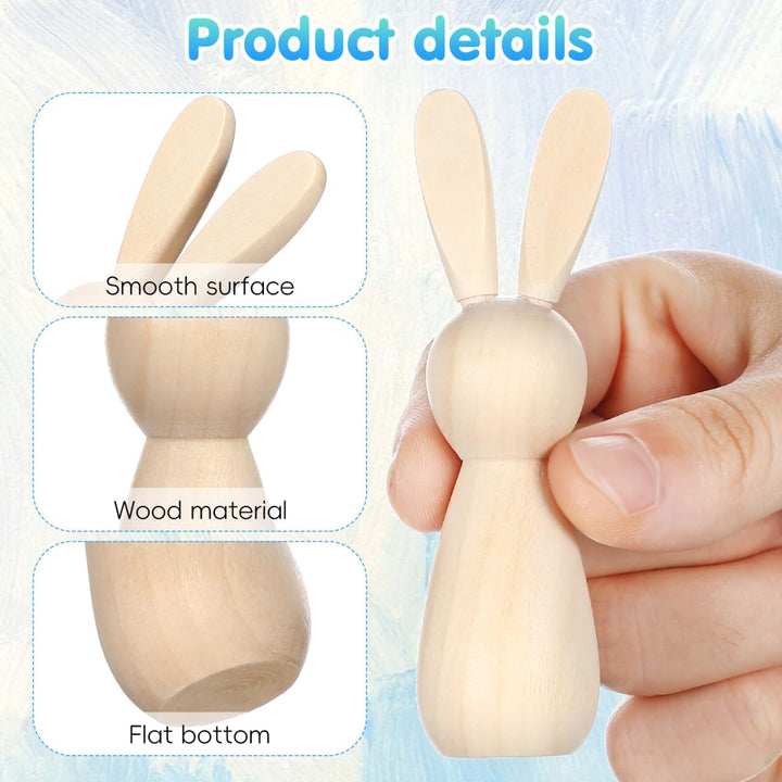 Veemoon 10 Unbemalte Holzhasen-figuren zum Selbermachen, Unbemalte Hasenfiguren aus Naturholz, Oster