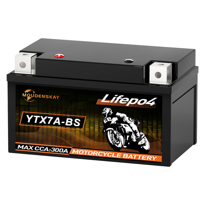 MOUDENSKAY Lithium Motorrad Batterie 12V Lithium Powersports Batterie mit BMS (YTX7A-BS 12.8V 3Ah 30