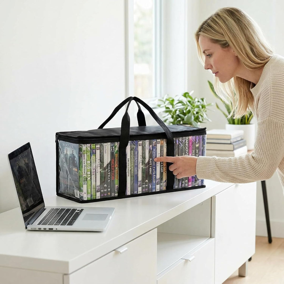 Fasmov Set mit 4 DVD-Aufbewahrungstaschen für bis zu 160 DVDs (40 Stück pro Tasche) Schwarz, Schwarz