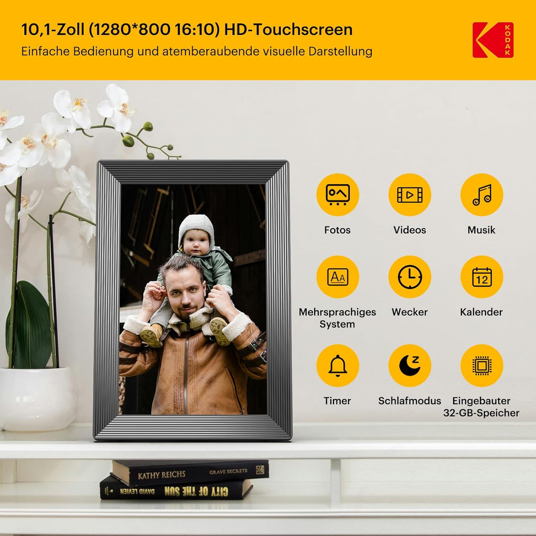KODAK 10,1 Zoll Digitaler Bilderrahmen WLAN ，1280x800 HD IPS Touchscreen Elektronischer Fotorahmen,