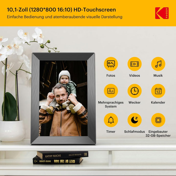 KODAK 10,1 Zoll Digitaler Bilderrahmen WLAN ，1280x800 HD IPS Touchscreen Elektronischer Fotorahmen,
