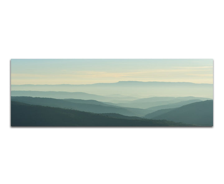 Paul Sinus Art Panoramabild auf Leinwand und Keilrahmen 120x40cm Berge Wald Nebel Dämmerung