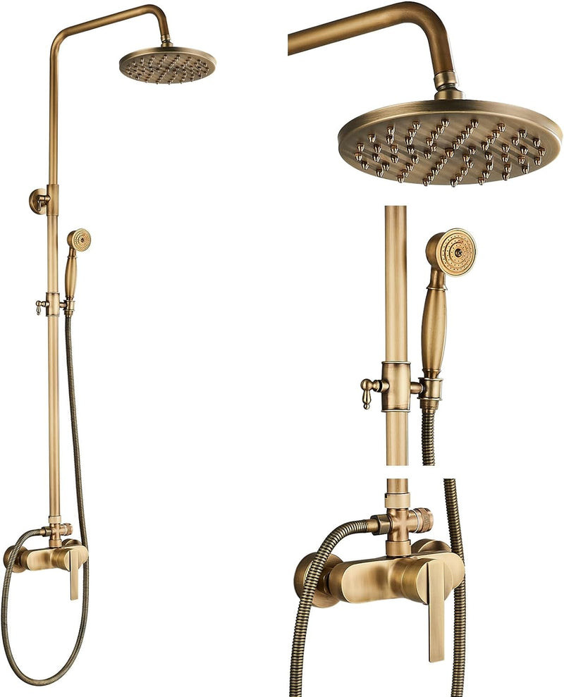 Rozin Antik Messing Duschsystem mit 8 Zoll Regendusche Duschkopf und Handbrause Einzelgriff Fertig a