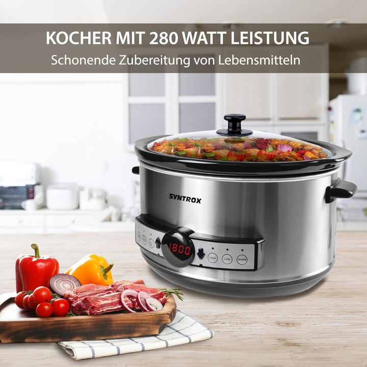 Syntrox 4,5 l Slow Cooker | Schmortopf | Schongarer | Multikocher Snittai, Edelstahl Küchengerät, mi