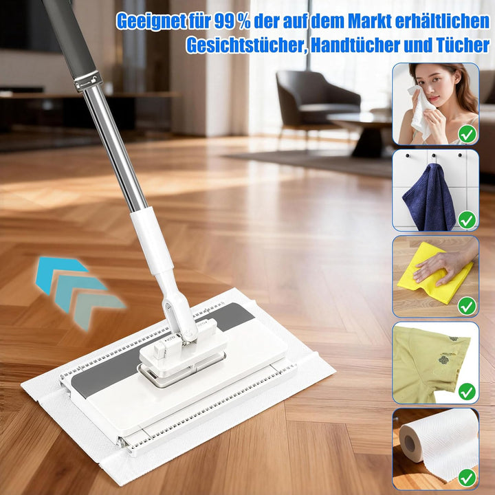 Wischmopp mit Druck-Klemm-System, 22 Mikrofasertücher, Teleskopstiel | Wischmopp mit Druck-Klemm-Sys