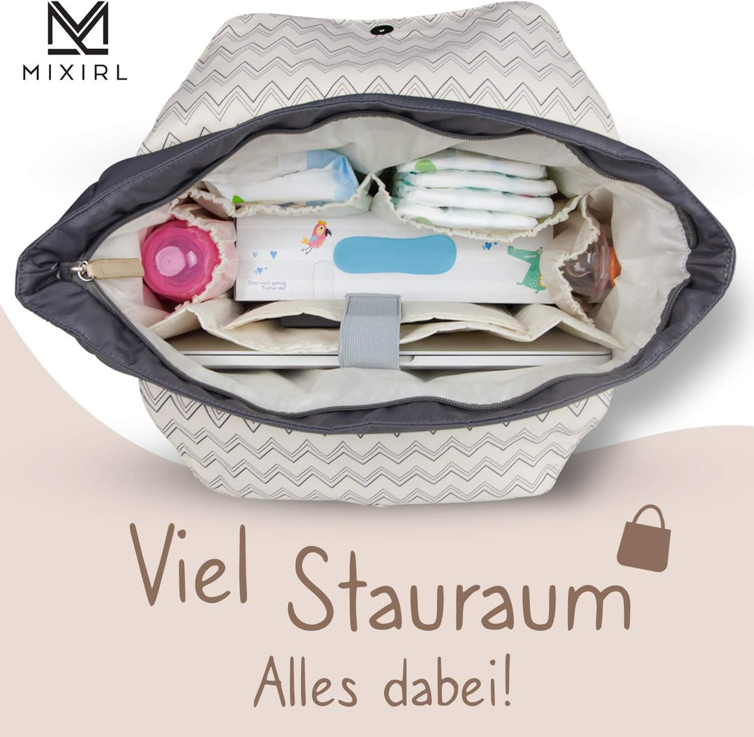 𝐌𝐈𝐗𝐈𝐑𝐋® Baby Wickeltasche mit Wickelunterlage &amp; Kinderwagenbefestigung für unterwegs - wasserabweise