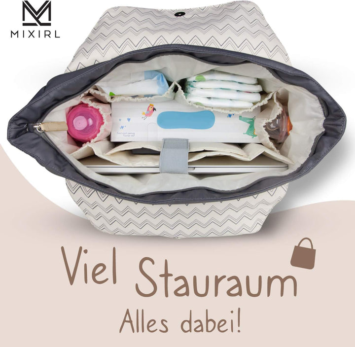 𝐌𝐈𝐗𝐈𝐑𝐋® Baby Wickeltasche mit Wickelunterlage &amp; Kinderwagenbefestigung für unterwegs - wasserabweise