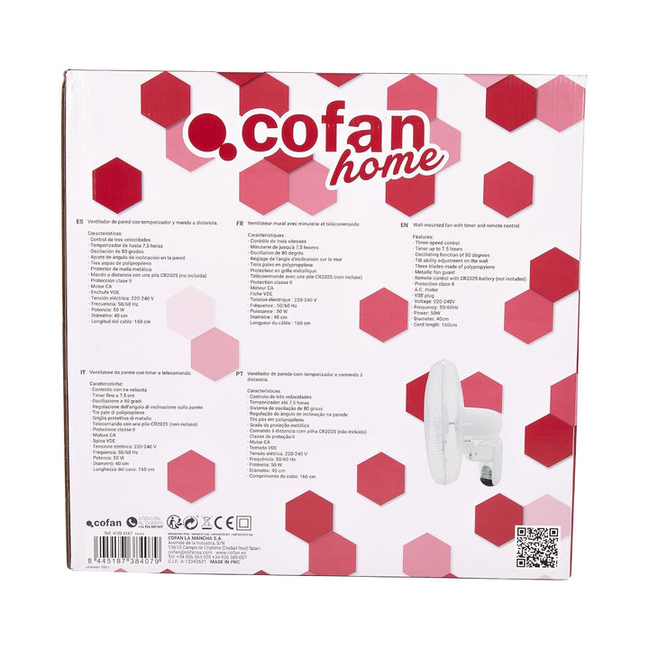 Cofan Wandventilator mit Timer und Fernbedienung | Leistung 50 W | mit drei Geschwindigkeitsstufen |