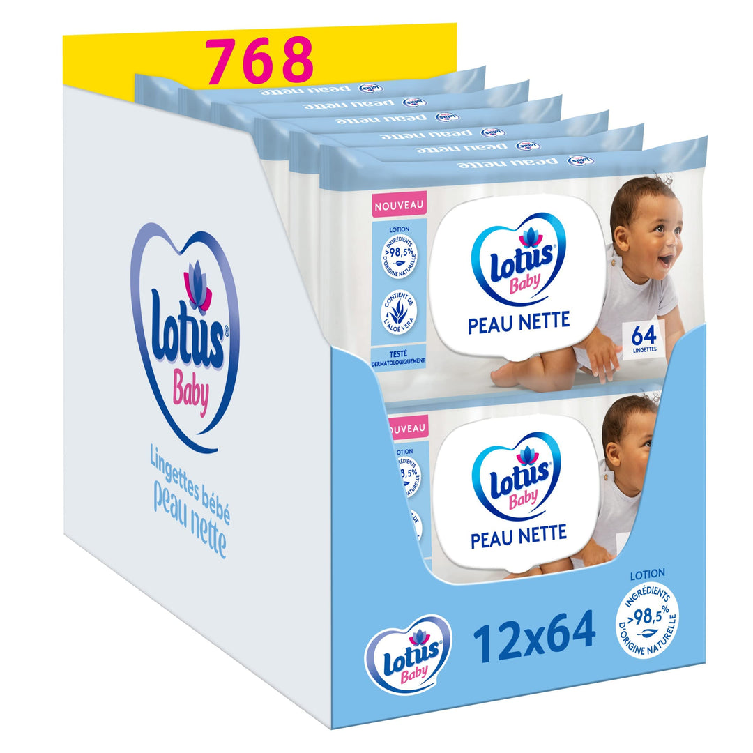 Lotus Baby Haut Nette Babytücher – 768 Tücher (12 x 64 Stück) – hypoallergen und dermatologisch gete