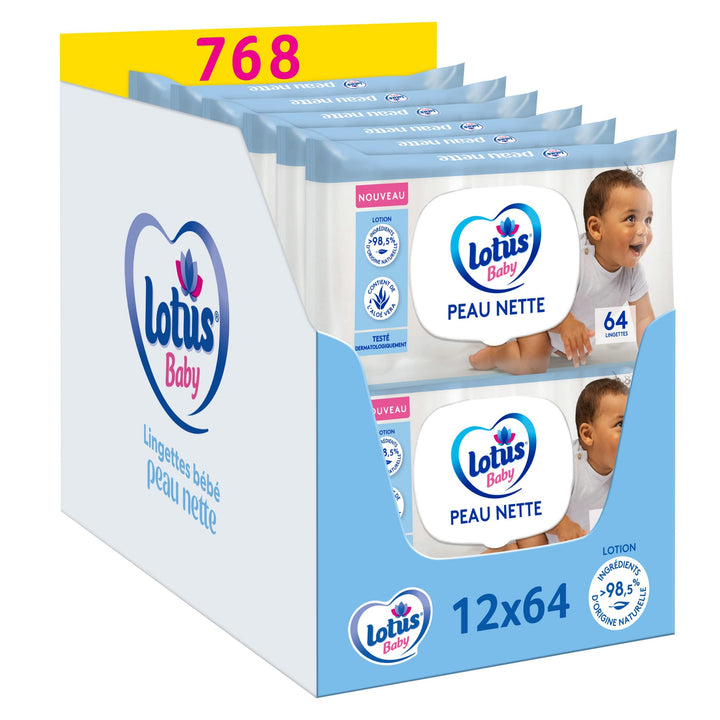 Lotus Baby Haut Nette Babytücher – 768 Tücher (12 x 64 Stück) – hypoallergen und dermatologisch gete