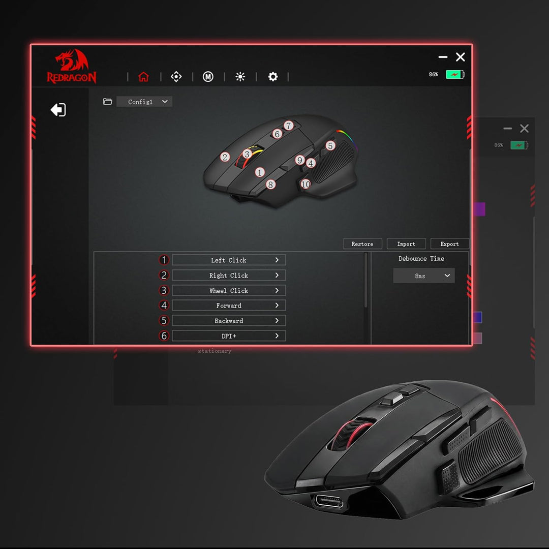 Redragon M925 PRO Kabellose Gaming Maus RGB 26000 DPI Optisch | 10 Programmierbare Tasten Ergonomisc