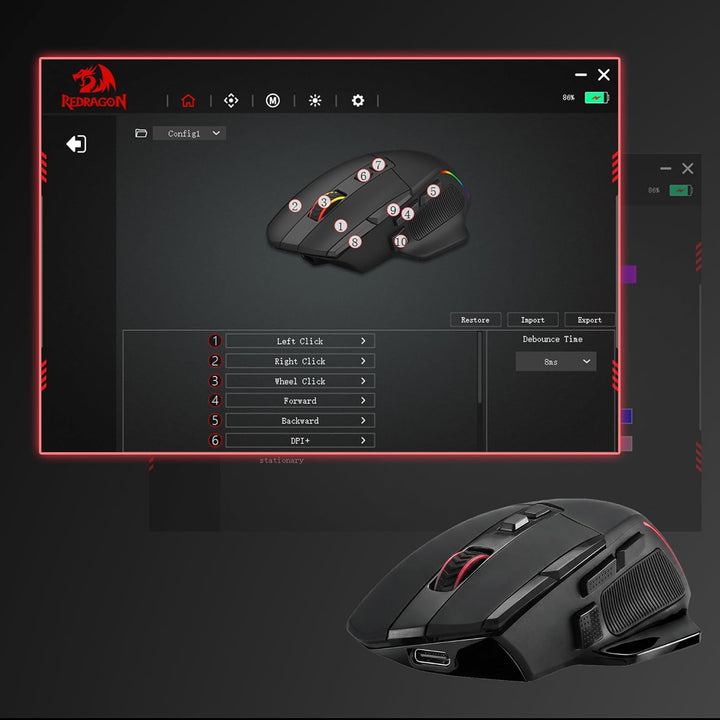 Redragon M925 PRO Kabellose Gaming Maus RGB 26000 DPI Optisch | 10 Programmierbare Tasten Ergonomisc