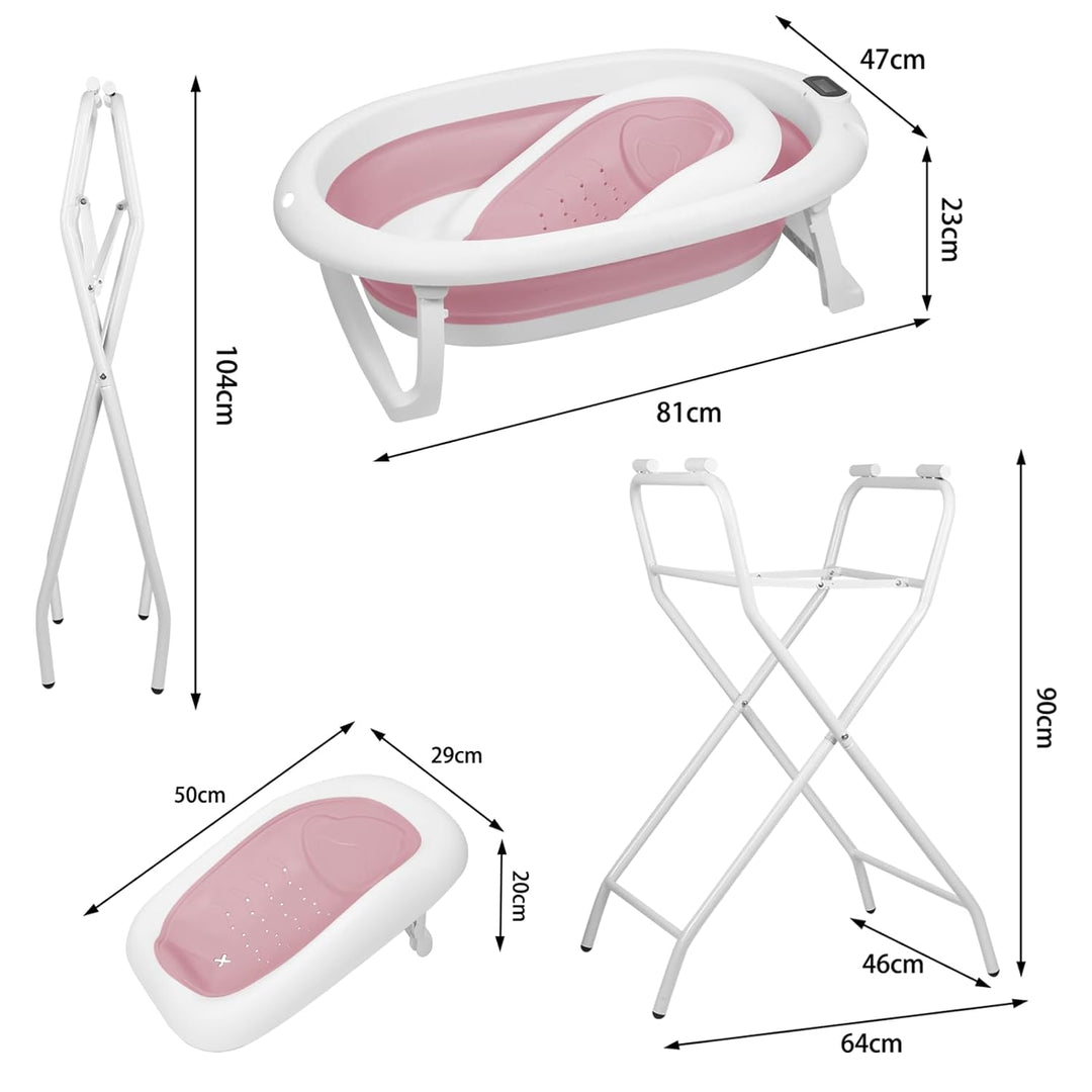 Faltbare Babybadewanne XXL mit Ständer, Sitz und Drainagesystem, 2-in-1 Babybadewanne auf Fuss, falt