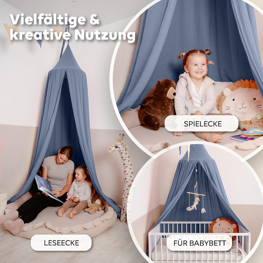 Baldachin Kinderzimmer [in 12 Farben] - Betthimmel aus 100% Baumwolle Musselin Handmade für Mädchen