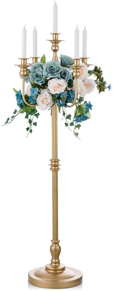 Sziqiqi 124cm Kerzenständer Gold Metall, Moderne Kerzenleuchter 5-armig Candle Holder Tischdeko für