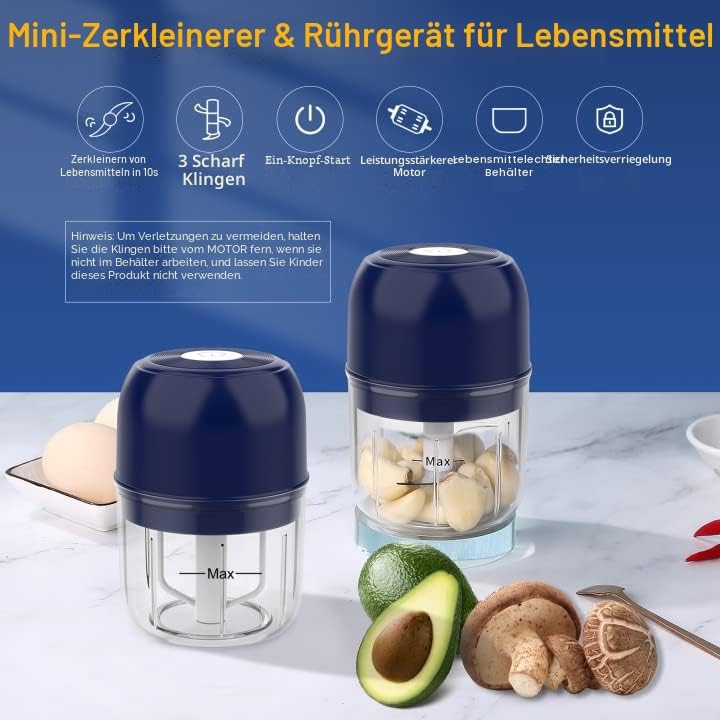 BlumWay 2 in 1 Elektrischer Knoblauchzerkleinerer, Mini-Zerkleinerer mit Eierschlägel, Lebensmittelz