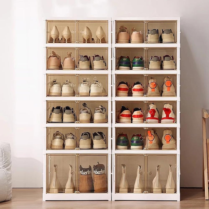 OHMG 6 Lagen Schuhboxen, Aufbewahrungsboxen für Schuhe, aus Kunststoff, transparent, stapelbar, falt