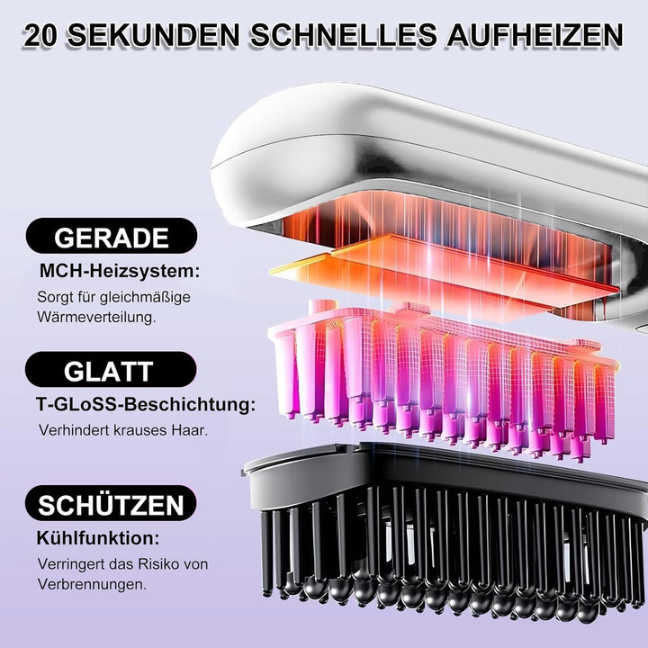 Kabellose Haarglätter Bürste - 3 Temperaturstufen, professionelle Keramikbeschichtung, Ionentechnolo
