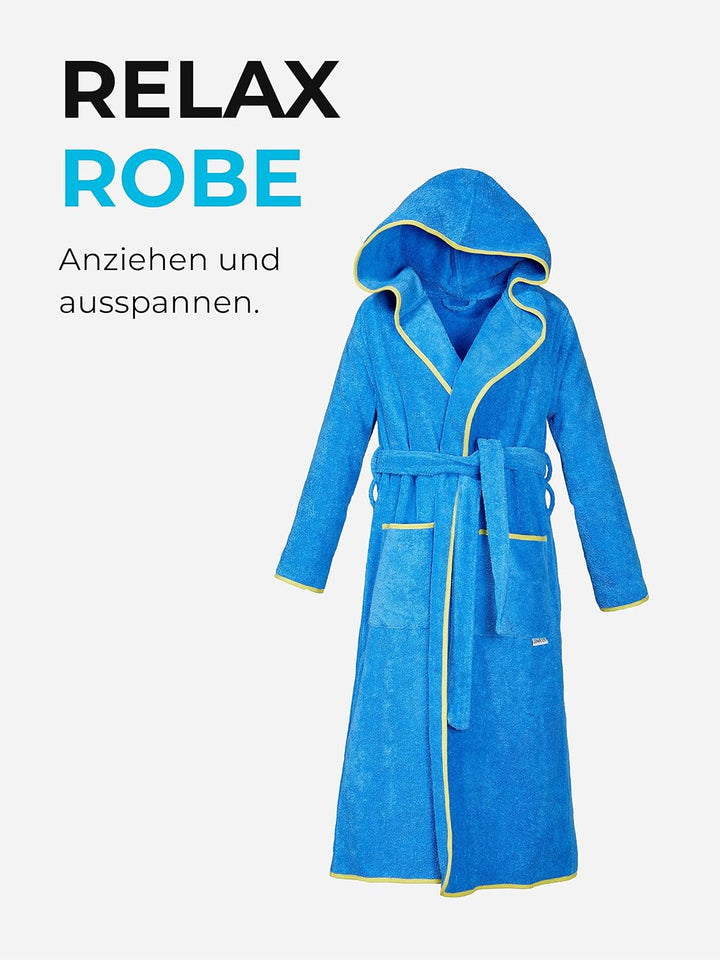 Sowel® Bademantel Damen und Herren, 100% Bio-Baumwolle, Extra Lang mit Kapuze, Morgenmantel, Flausch