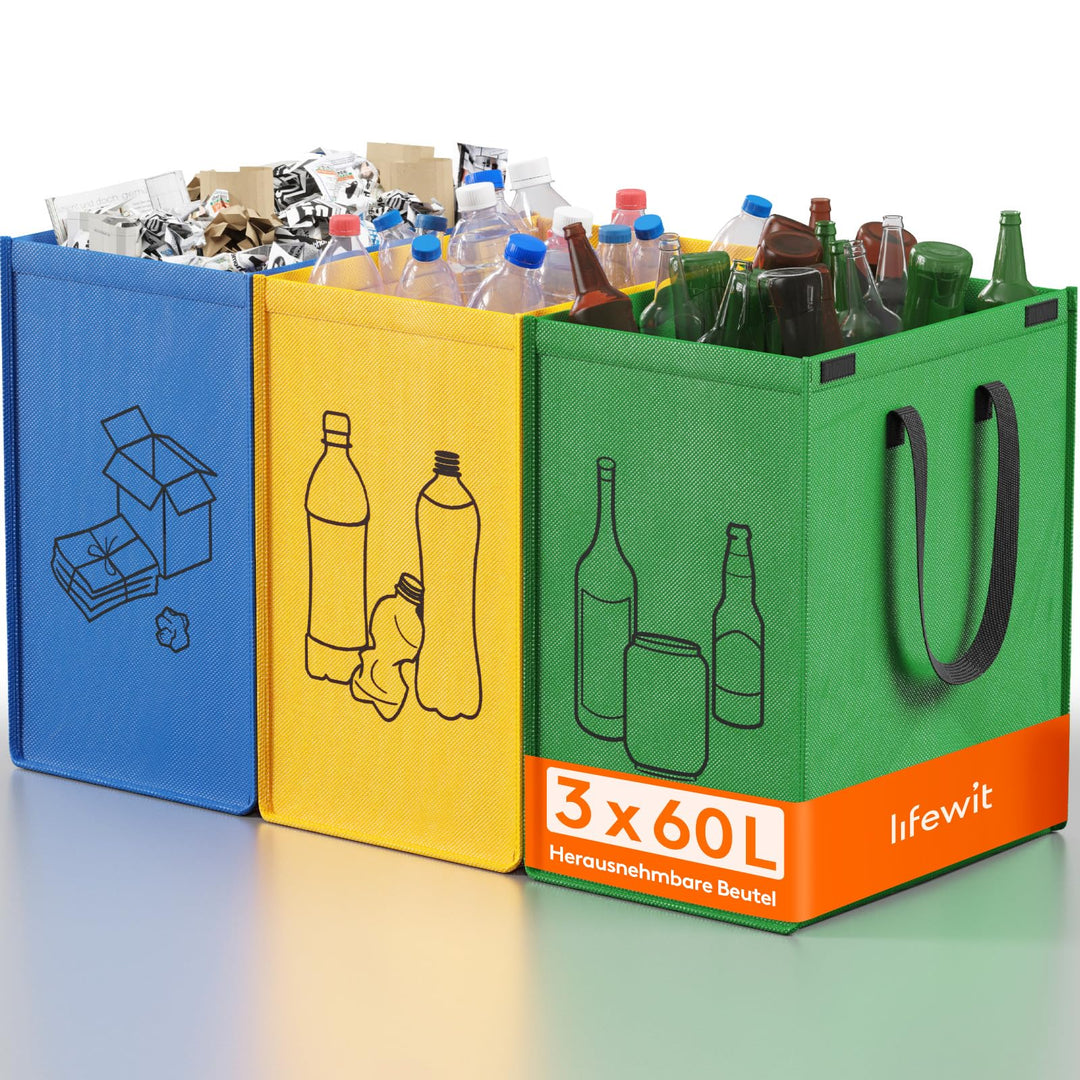 Lifewit Mülltrennsystem für Küche，Mülleimer 3 fächer für Papier, Glas und Plastik ，Recycling behälte