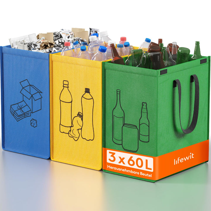 Lifewit Mülltrennsystem für Küche，Mülleimer 3 fächer für Papier, Glas und Plastik ，Recycling behälte