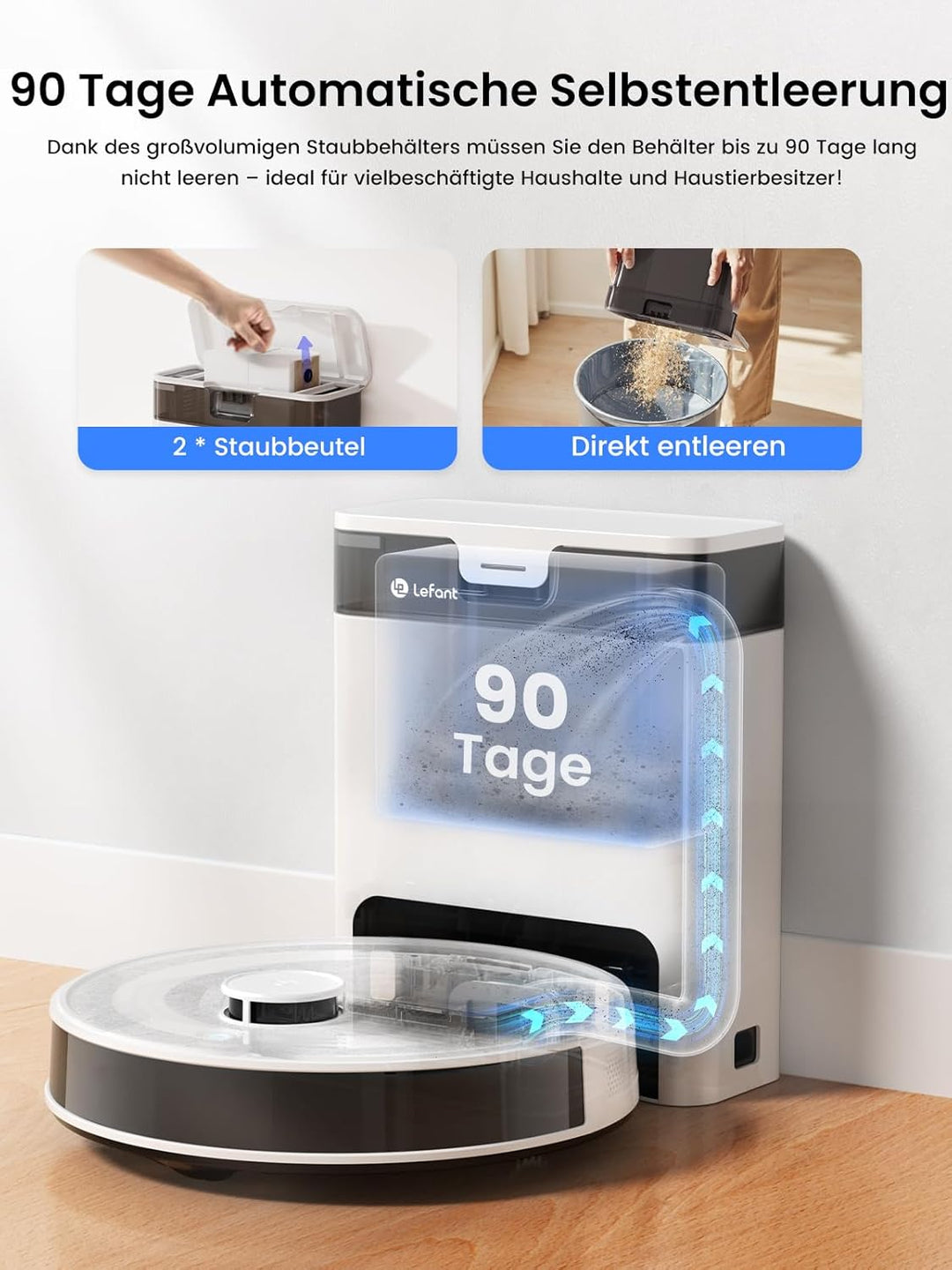 LEFANT M2 Pro Saugroboter mit Wischfunktion, Staubsauger Roboter mit Automatischer Staubentleerung,