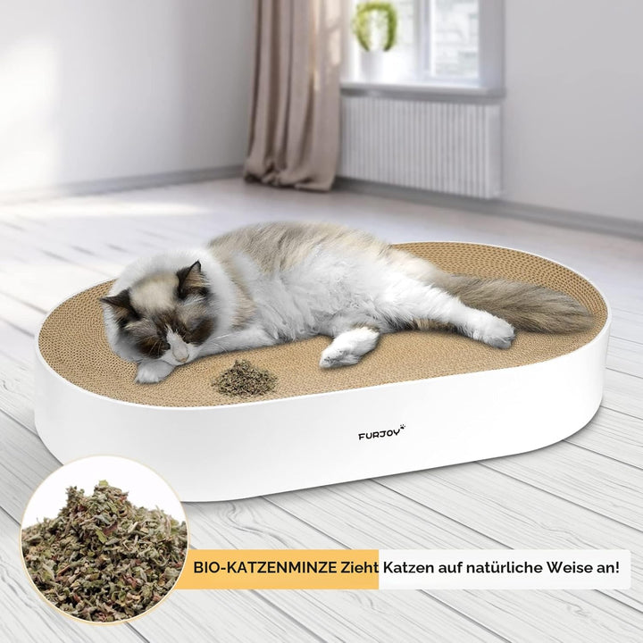 Katzen Kratzbrett, 63 x 35 x 10 cm, Ovale Kratzmöbel, Kratzmatte, Lounge, Kratzschale für Katzen mit