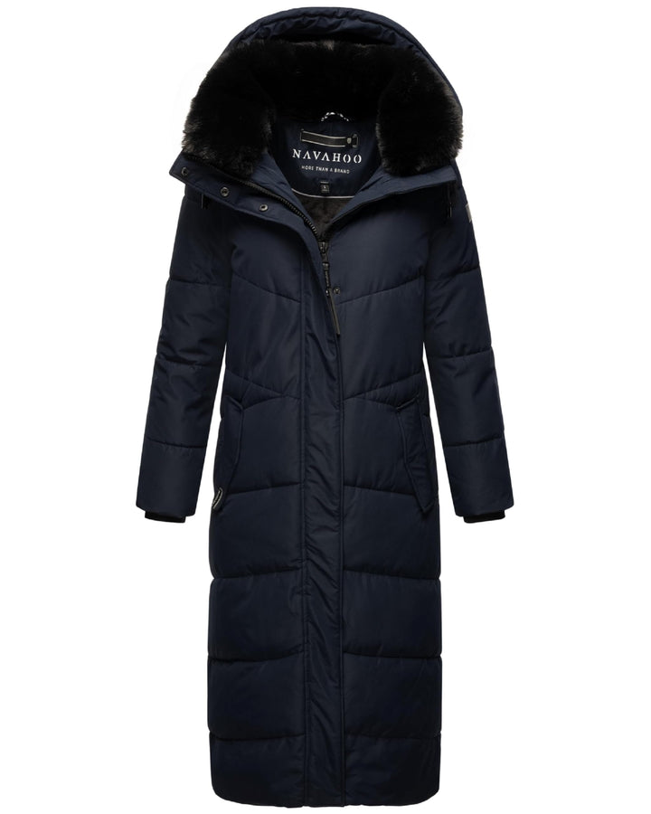 Navahoo Damen Wintermantel Warmer Steppmantel extralang mit Abnehmbarer Kapuze Hingucker XIV XS-XXL