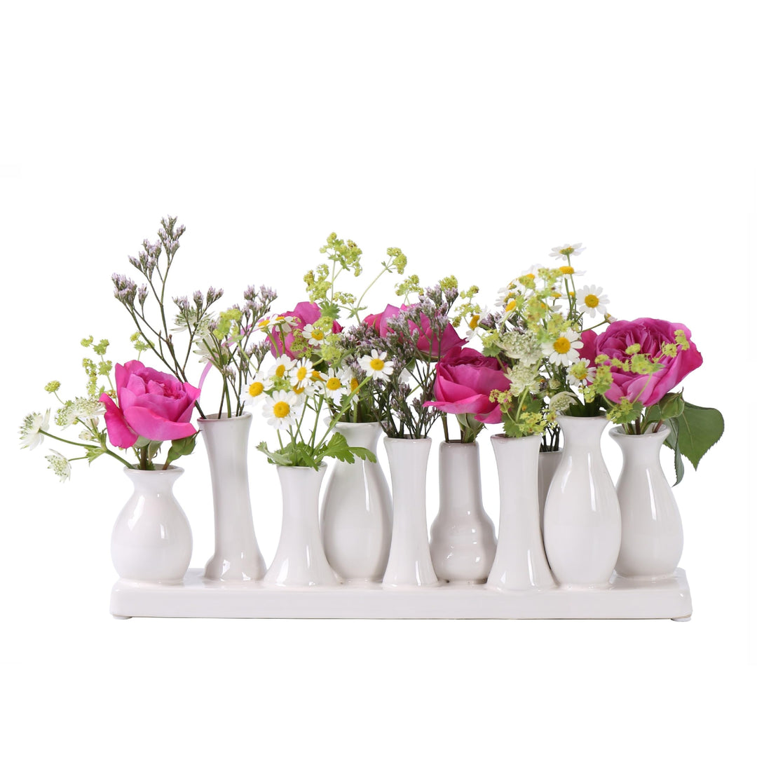 Jinfa Handgefertigte kleine Keramik Deko Blumenvasen Set aus 10 Vasen in weiss 10 Vasen Weiss