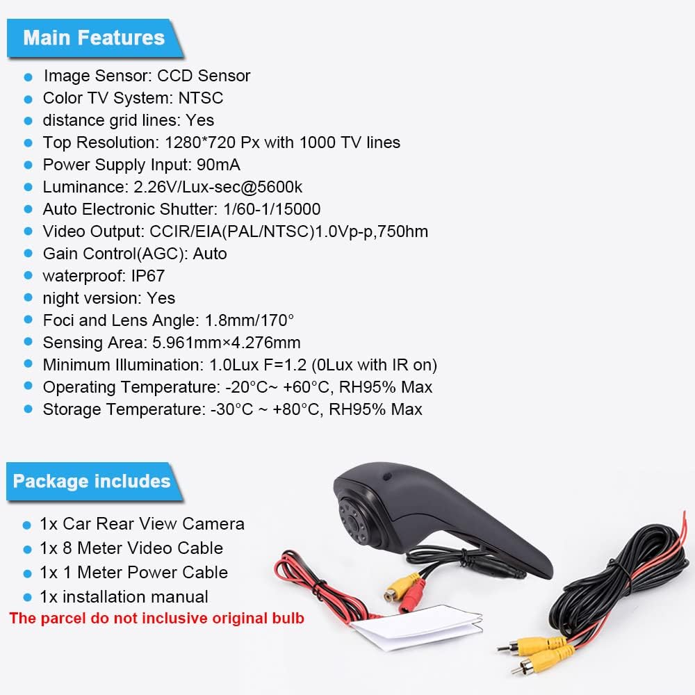 Berlingan 18mm Linse Top Qualität Auto Drittes Dach Original-Bremslicht-Rückfahrkamera, Ersatz für V