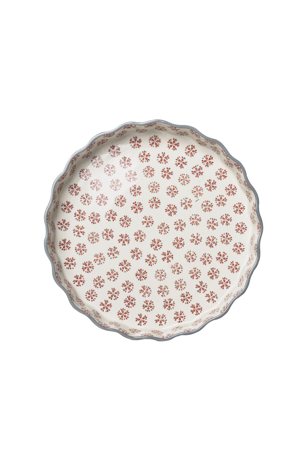 Tranquillo Quicheform aus Steinzeug mit handgestempeltem Print Grau/Rot Retro, 27 cm
