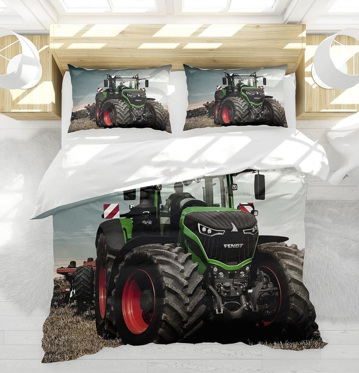 PQCXXA Traktor kinderbettwäsche 220x240cm,3-teilig Grün Traktor Bettwäsche-Set mit Reissverschluss u