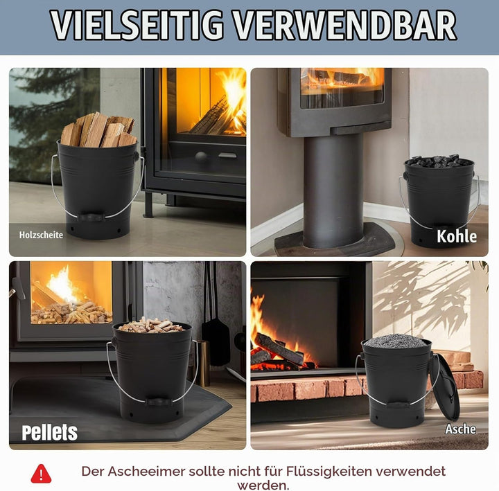 INNO STAGE Ash Eimer mit Deckel und Holzgriff Kohleschaufel, Aschenträger Pail Kamin Werkzeuge, Feue