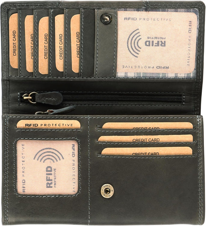 Benthill Portemonnaie Damen Leder - Hochwertige weiche Vintage Echtleder Damen Geldbörse mit RFID Sc